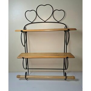 Vintage Style Wrought Iron Heart Wall Shelf Kitchen Spice Rack with Towel Bar